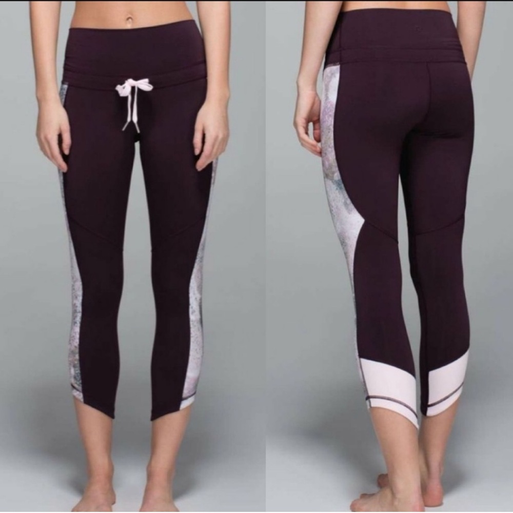 Lululemon Retreat 7/8 Pant Black Cherry / Sugar Crush Multi Sz 10